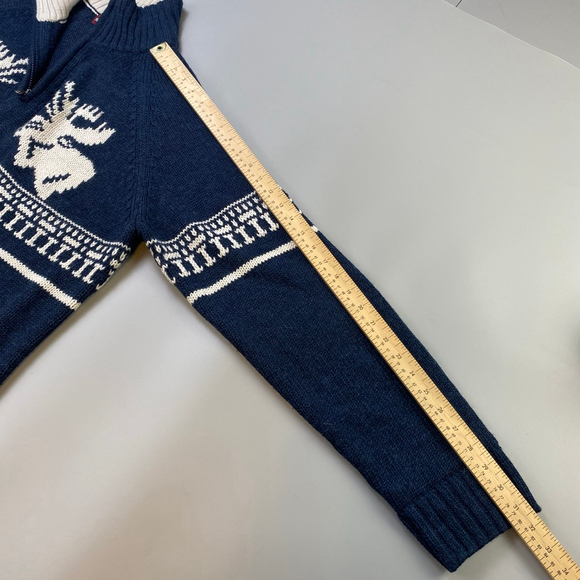Fair Isle Sweater Blue Men’s Large Quarter Zip Canadiana Classic Outdoor Winter - Picture 10 of 12